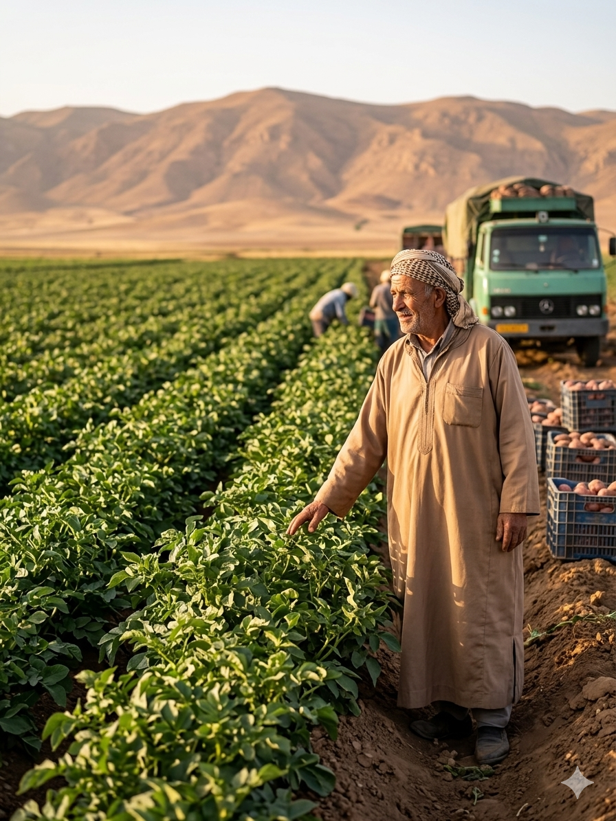 Farmer harvesting crops.